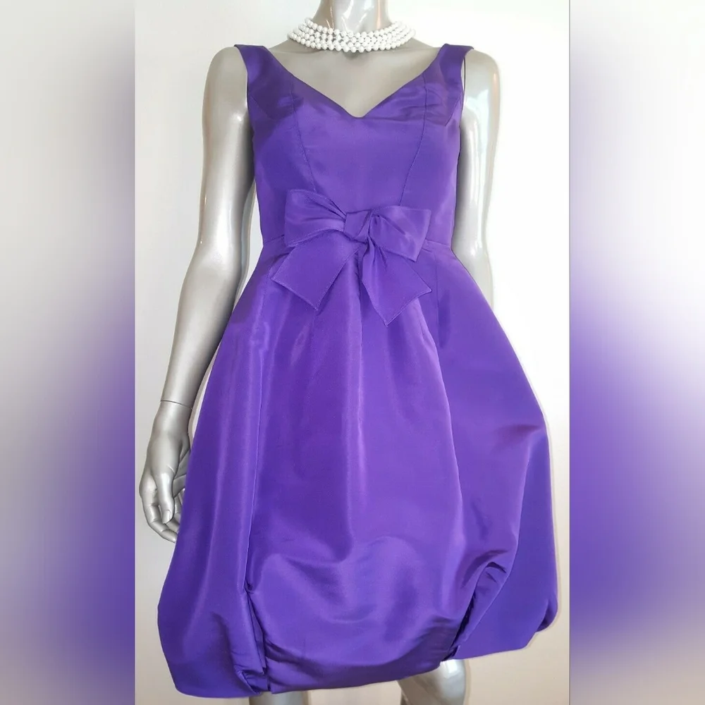 $5,000 OSCAR DE LA RENTA PURPLE SILK BOW RUNW DRESS 4, 8